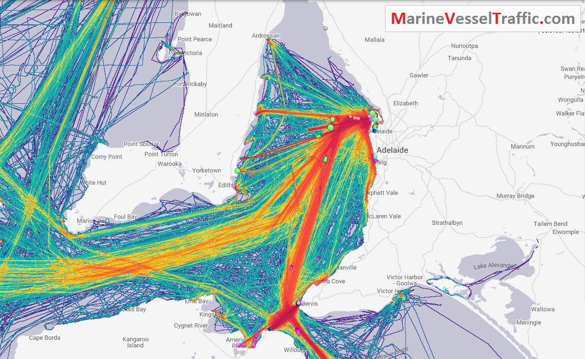 Live Marine Traffic, Density Map and Current Position of ships in GULF ST VINCENT